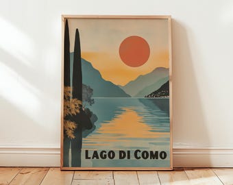 Póster vintage del Lago de Como - Pintura del Lago de Como - Arte abstracto italiano