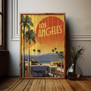 Póster del atardecer de Los Ángeles: Estilo retro vintage (papel mate de museo) imagen 3