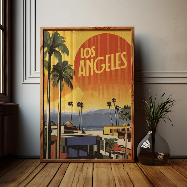 Póster del atardecer de Los Ángeles: Estilo retro vintage (papel mate de museo) imagen 3
