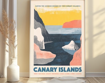 Canary Islands Travel Poster – Vintage Coastal Wall Art, Retro Tenerife Print, Scenic Spanish Island Decor,