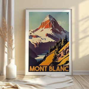 Mont Blanc Travel Poster, Vintage Alpine Art Print, French Alps Wall Decor, Retro Mont Blanc Mountain Print, Alpine Landscape Art