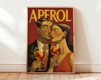 Aperol Spritz Art Print: Retro Cocktail Wall Decor for Bar or Kitchen
