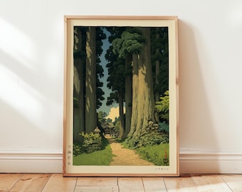 Kawase Hasui Forest Print: Japanese Temple Path Art Poster