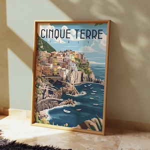 Vintage Cinque Terre Italy Poster, Retro Amalfi Travel Art, Italian Home Decor