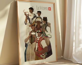Vintage Switzerland Travel Poster: Swiss Folk Costume Art Print