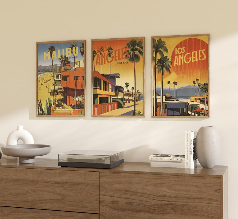 Póster del atardecer de Los Ángeles: Estilo retro vintage (papel mate de museo) imagen 2
