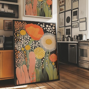 Yayoi Kusama Inspired Floral Wall Art Abstract Botanical Dotted Canvas Print Colorful Modern Japandi Flower Artwork for Living Room Decor