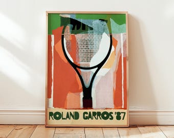 Roland Garros Poster 1987: Abstract Tennis Racket Art Print (frames available)