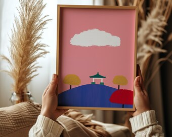 Japanese Shrine Art Print | Minimalist Zen-Inspired Wall Decor | Kawai Torii Design | Nursery Wall Art for Tranquil Spaces