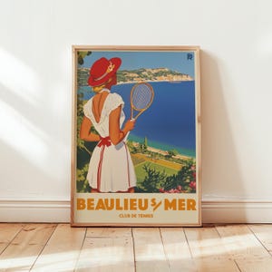 Vintage tennisposter: kustscène Beaulieu-sur-Mer (mat papier)
