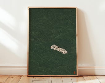 Japanese White Tiger Wave Print, Ukiyo-e Inspired Minimalist Wall Art