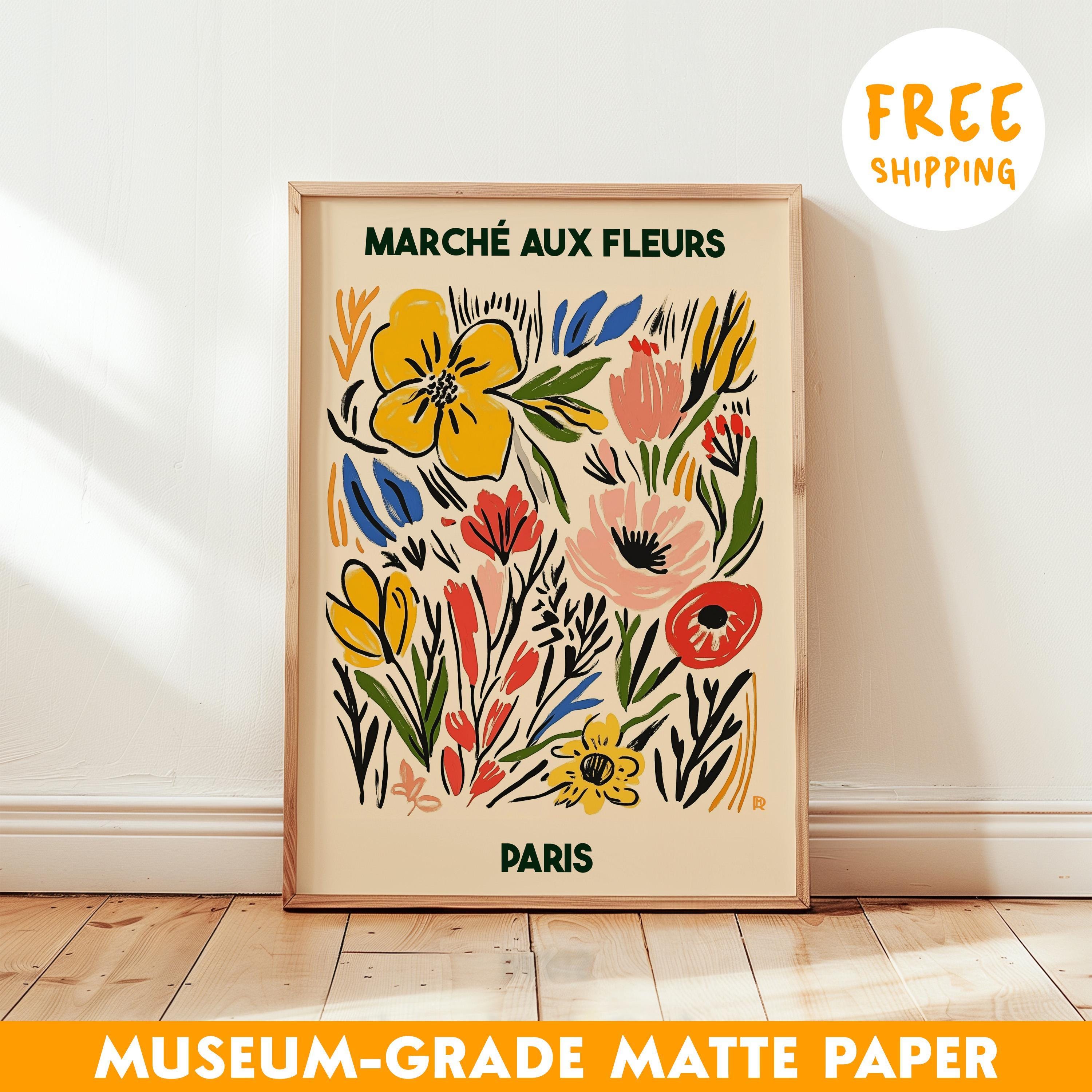 Paris Marché Aux Fleurs Poster, Vintage Floral Wall Art, Retro