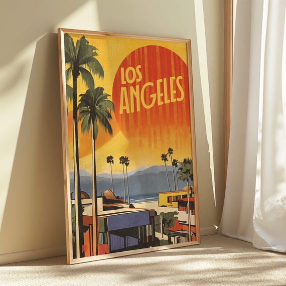 Los Angeles Sunset Poster: Vintage Retro Style (matte museum paper)