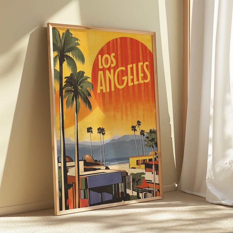 Póster del atardecer de Los Ángeles: Estilo retro vintage (papel mate de museo) imagen 1