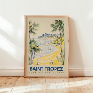 Lámina artística de Saint Tropez Costa Azul, póster vintage de la Riviera Francesa, decoración del hogar de Saint Tropez, póster de viaje a Saint Tropez