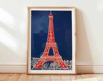 Eiffel Tower Mid-Century Modern Art Print, Vintage Paris Poster