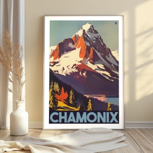 Chamonix Mont Blanc Poster, Vintage Alps Travel Print, Retro Skiing Wall Art, Chamonix Winter Sports Decor, Alpine Adventure Poster