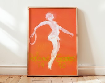 Roland Garros 1990 Poster: Tennis Art Print in Bold Orange on Matte Paper