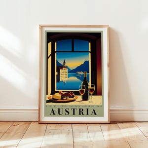 Reisposter Oostenrijk, vintage Hallstatt-print, Oostenrijkse muurkunst, woondecoratie keuken