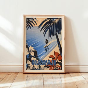 Hawaii Reise Poster - Vintage Surfen Wandkunst, Tropisches Strand Dekor, Retro Insel Urlaub, Inter Island Airways Kunst Geschenk