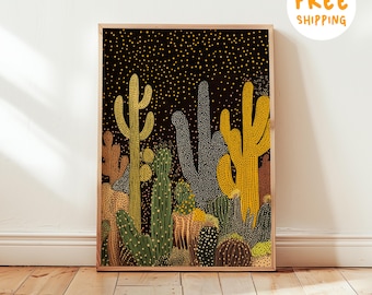 Dotted Cactus Wall Art - Yayoi Kusama Inspired Print - Abstract Botanical Artwork - Modern Desert Decor - Framed or Unframed Poster