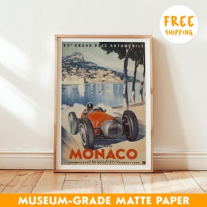 Lámina artística del Gran Premio de Mónaco, póster de carreras vintage, arte mural de Fórmula 1, póster de carreras de Mónaco, decoración del hogar de deportes de motor