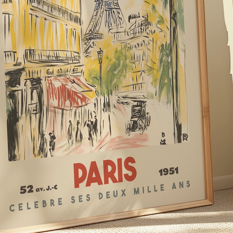 Paris Travel Poster, Vintage Eiffel Tower Art Print, 1950s French Wall Decor image 6