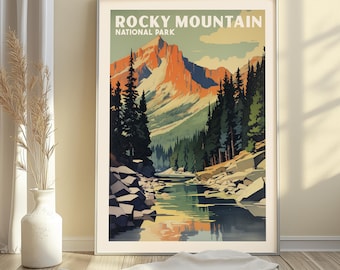 Rocky Mountain National Park Vintage Poster - Scenic River Landscape Retro Art Print