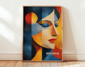 Bauhaus Picasso Woman Print, Abstract Geometric Wall Art, Mid Century Modern Face Poster