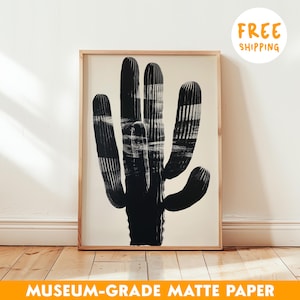 Schwarzweißer Kaktus Druck, Moderne Wüste Wandkunst, Minimalistisches Botanisches Poster, Western Sukkulenten Dekor, Monochrome Pflanzen Kunst