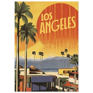 Póster del atardecer de Los Ángeles: Estilo retro vintage (papel mate de museo) A0 (84.1 x 118.9  cm)