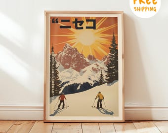 Niseko Ski Poster, Vintage Japan Ski Resort Print, Retro Winter Sports Wall Art, Mountain Landscape Decor, Alpine Artwork