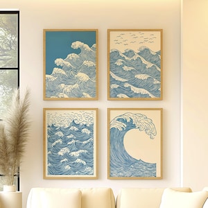 Great Waves Series Digital Art Prints, Japanese Wave Art, Hokusai-Inspired Digital Prints Download, Digital Download Wall Print, Printable