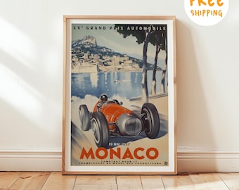 Monaco Grand Prix Art Print, Vintage Racing Poster, Formula 1 Wall Art, Monaco Auto Race Poster, Motorsport Home Decor