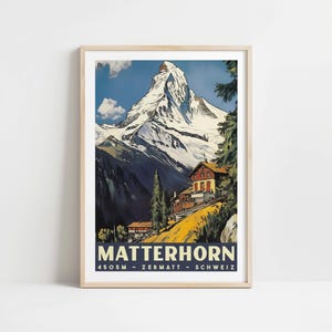 Matterhorn Switzerland Art Print – Vintage Zermatt Mountain Poster, Swiss Alps Wall Decor, Retro Travel Art