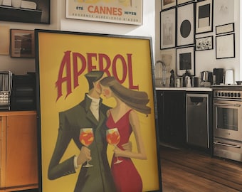 Aperol Spritz Print: Vintage Italienischer Cocktail Kunstdruck, Bar & Küchen Deko