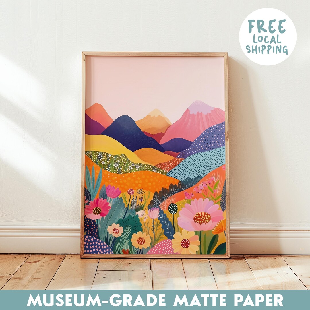 Floral Mountain Landscape Art Print – Colorful Maximalist Home Decor - Etsy