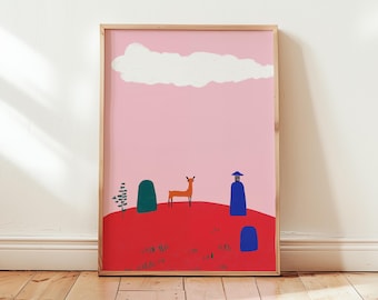 Nara Park Deer Art Print, Japanese Illustration, Zen Nature Wall Art, Nursery Decor, Asian-Inspired Decor