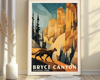 Bryce Canyon National Park Vintage Poster - Mountain Lion - Abstract Cubist Art Print
