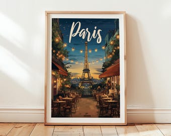 Paris Eiffel Tower Poster, Vintage Paris Café Print, Eiffel Tower Illustration, French Bistro