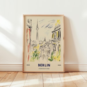 Berlin Fernsehturm Travel Poster, Vintage Germany Wall Art, Retro Cityscape Illustration, Iconic Berlin Landmark Print, European Decor