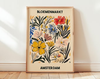 Flower Market Poster, Amsterdam Bloemenmarkt Print, Matisse Flower Painting, Botanical Print, Netherlands Decor