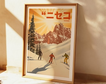Ski Lodge Wall Art, Niseko Japan Ski Poster, Après-Ski Print, Powder Snow Mountain Decor, Winter Cabin Artwork, Retro Skiing Illustration