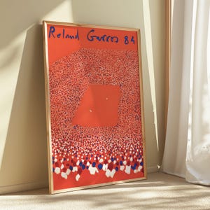 Roland Garros Tennis Art Print 1984 Poster Red Clay Court Wall Decor Vintage Style Sports Artwork Gift for Tennis Fans and Players - Framed