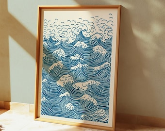 Great Waves Series Art Print, Japanese Wave Art Print, Hokusai-Inspired Wall Art, Vintage Japanese Print, Rolling Riptide