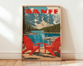 Banff Travel Poster – Vintage Canadian Rockies Wall Art, Moraine Lake Scenic View