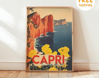 Vintage Capri Travel Poster: Italian Coastal Art, Amalfi Coast Decor