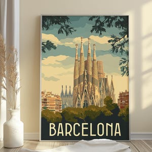 Vintage Barcelona Sagrada Familia Poster - Retro Spain Travel Art