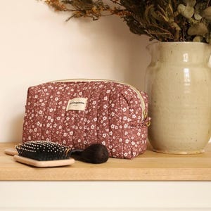 Camel floral toiletry bag / makeup / baby items / quilted bag