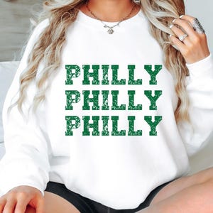 Triple Philly Shirt, Philadelphia Football Fan Sweatshirt, Trendy Distressed Vintage Philadelphia Football Fan Kelly Green Sweatshirt